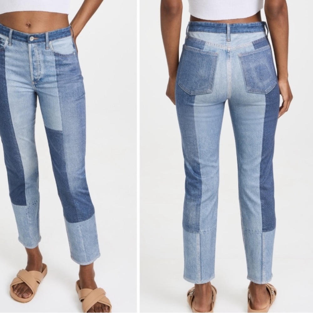 Rag & Bone Blue Patchwork Straight Leg Jeans - image 1